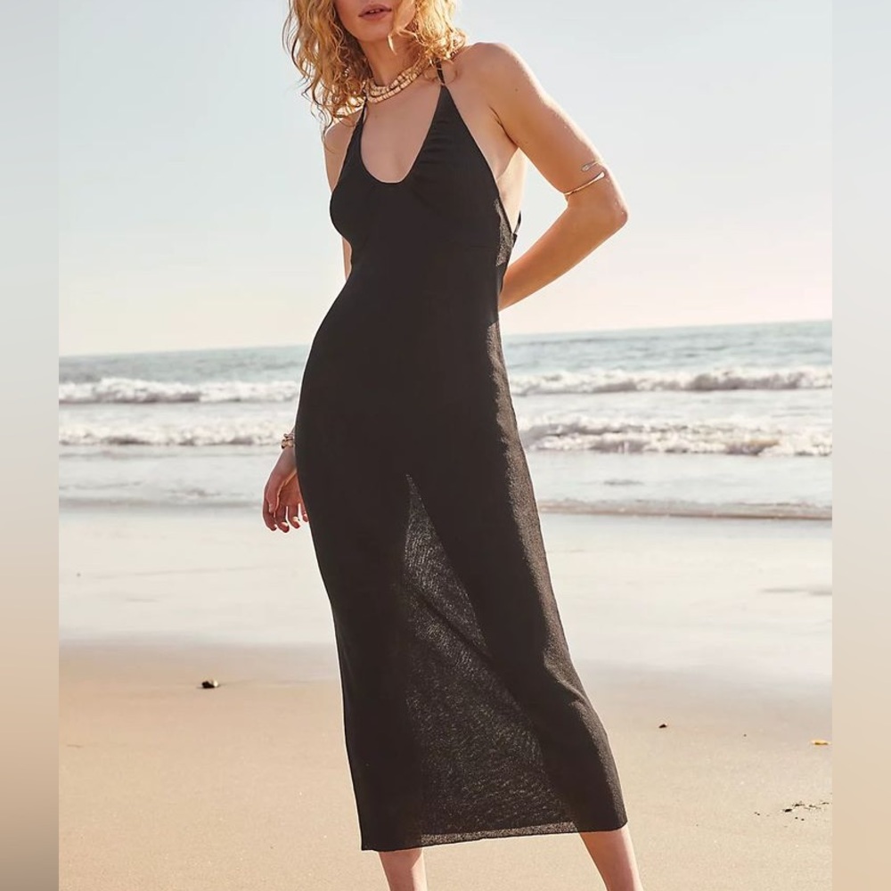 free people low back black honey sweater maxi